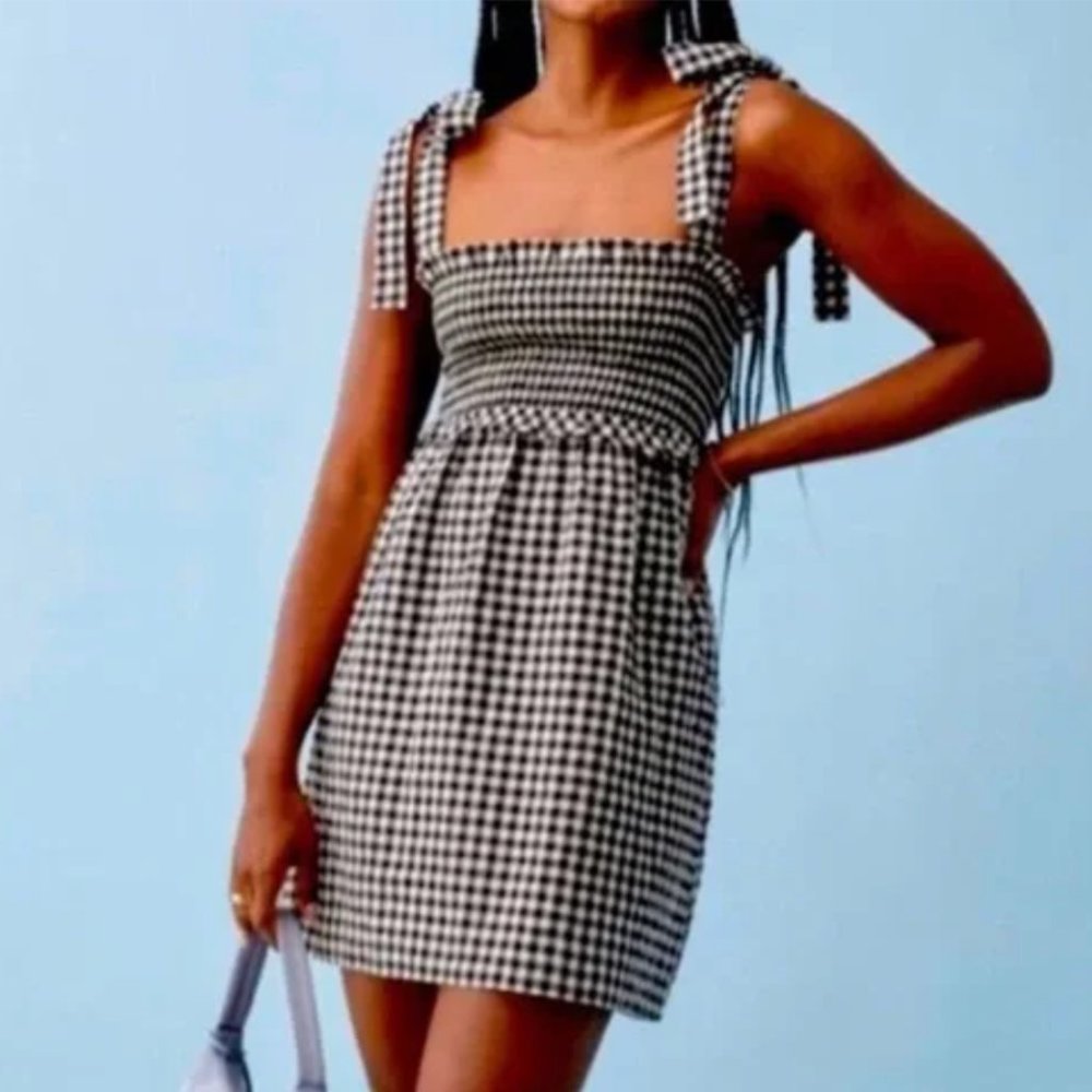 Reformation XS Gingham Smocked Dress